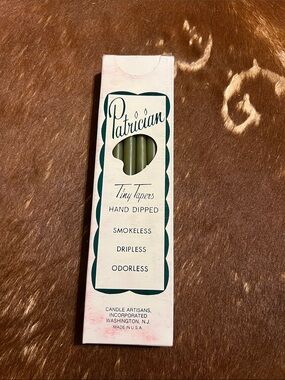 Vintage Patrician Tiny Tapers 9.5” Candles Hand Dipped Olive Green USA